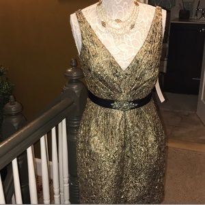 NWT Aidon Mattox gold jacquard dress sz 8/10